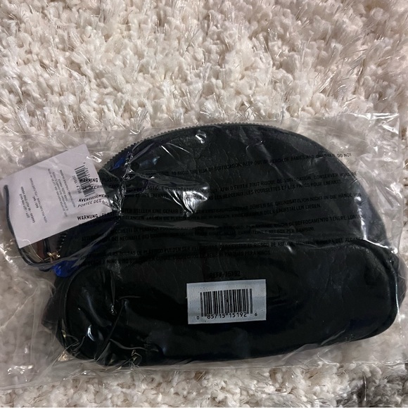 MCM Embossed Logo stripe Clutch Cosmetic Pouch Bag Black & Beige Tan - Picture 7 of 8